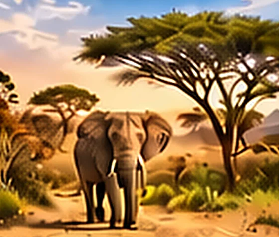 Elephant under an acacia tree in Africa